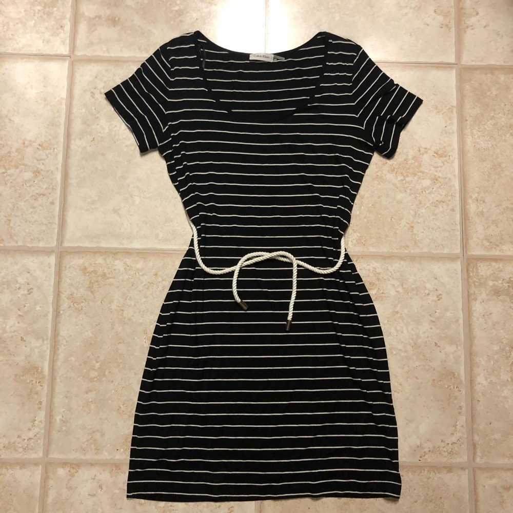 Calvin Klein Striped Dress with Belt